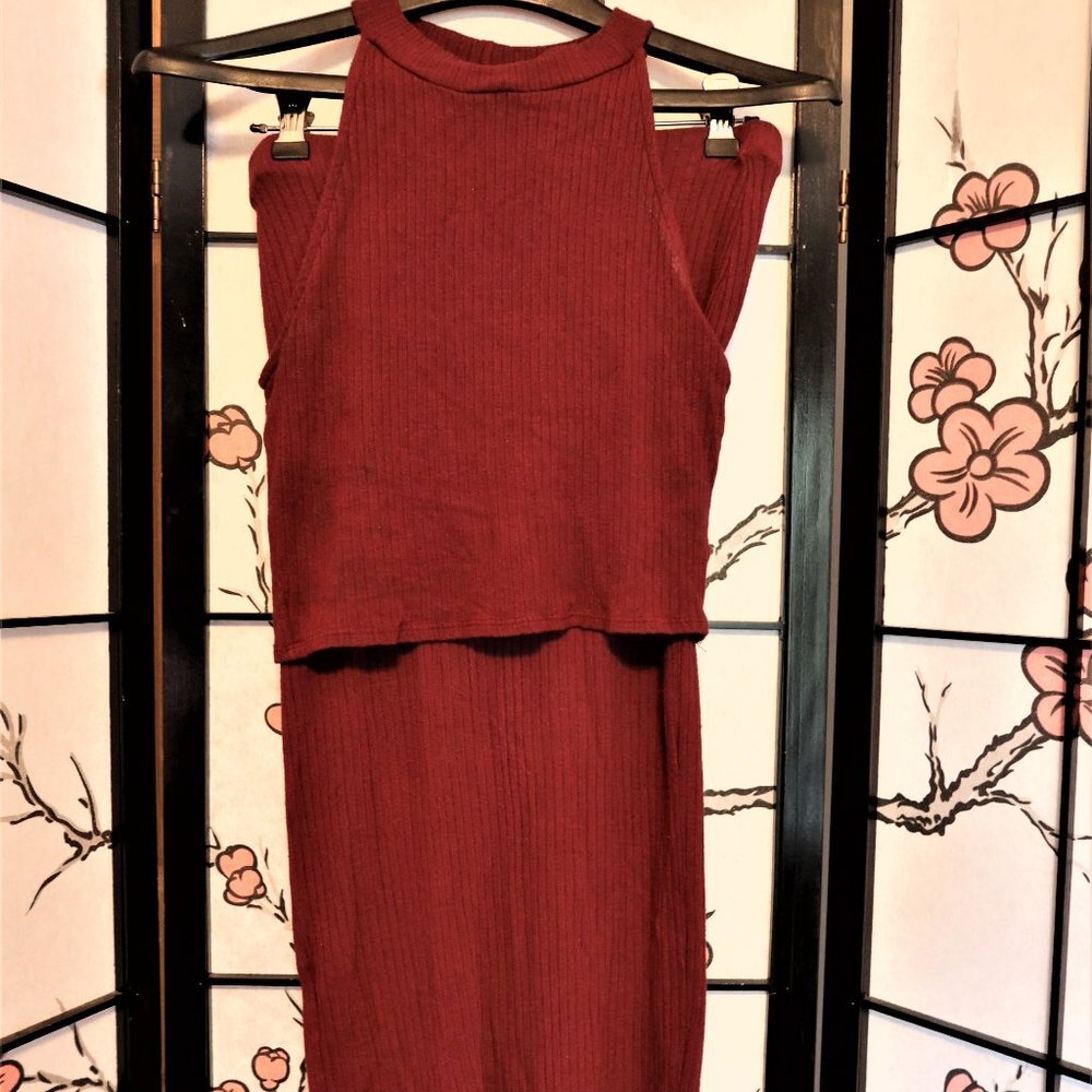Luxe Burgundy Crop Top and Pencil Skirt Size Medium